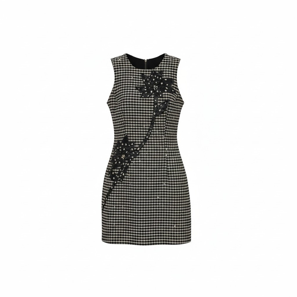 Anthropology Dress Womens S Black Patt Embellished Sleeveless Sheath Mini NEW